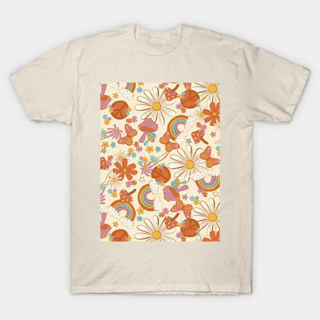 Mushrooms Rainbows Butterflies Groovy T-Shirt by Hypnotic Highs